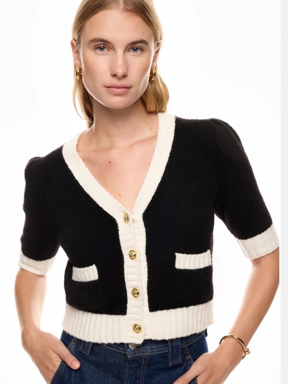 CeCe Contrast Trim Black & White Cardigan